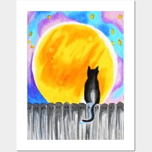 cat and night Posters and Art
